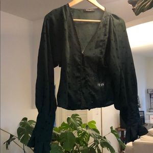 SHEIN green polka dot ruffle sleeve blouse